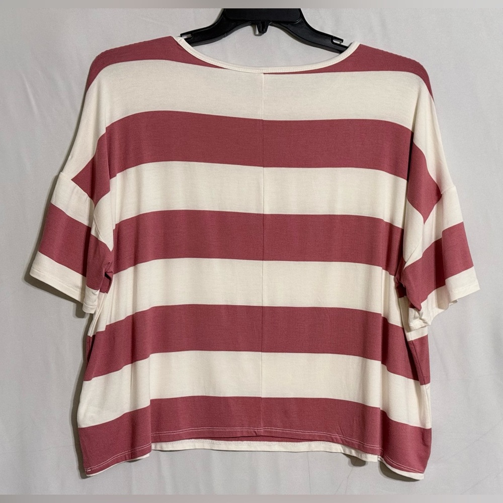 NWT Old Navy Short Sleeve Striped Top in Dusty Rose and Cream Size Large - Picture 5 of 10